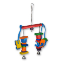 Jouet doubles cubes multicolores pour perruches en bois cordes clochettes